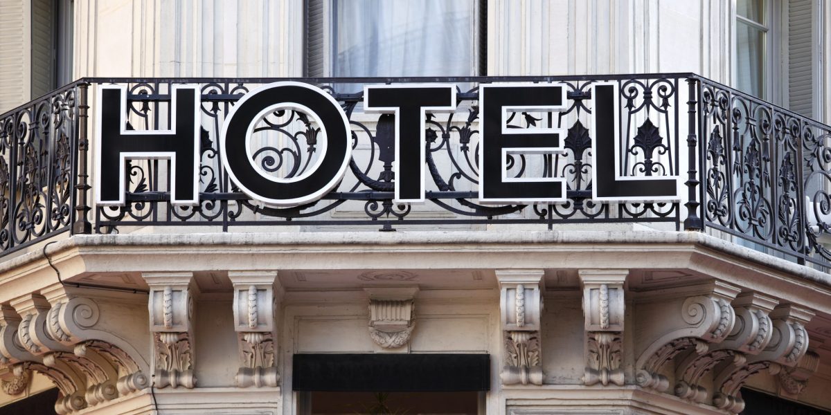 Hotel entrance sign in Paris.
