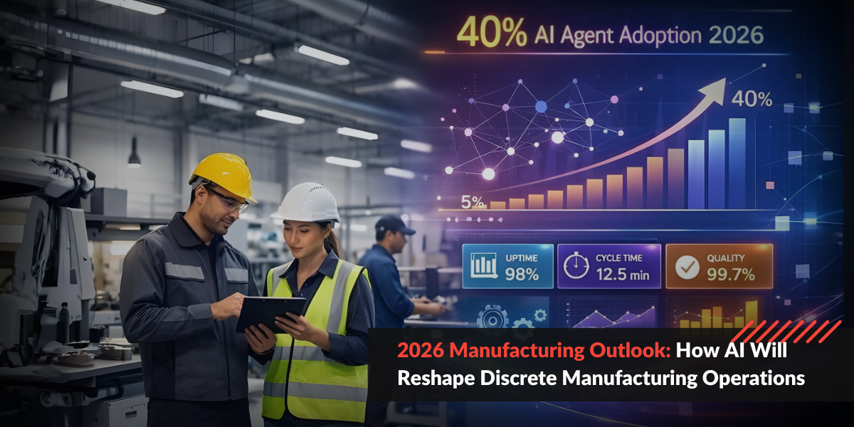 2026 manufacturing outlook dashboard showing AI adoption trends and agentic automation growth predictions from Gartner and Deloitte